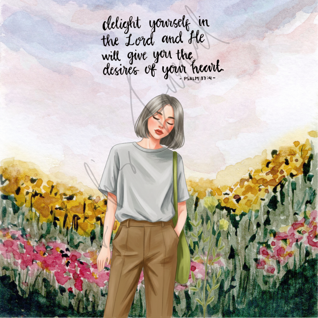 Illustration of a person standing in a field of flowers with a motivational quote above.
