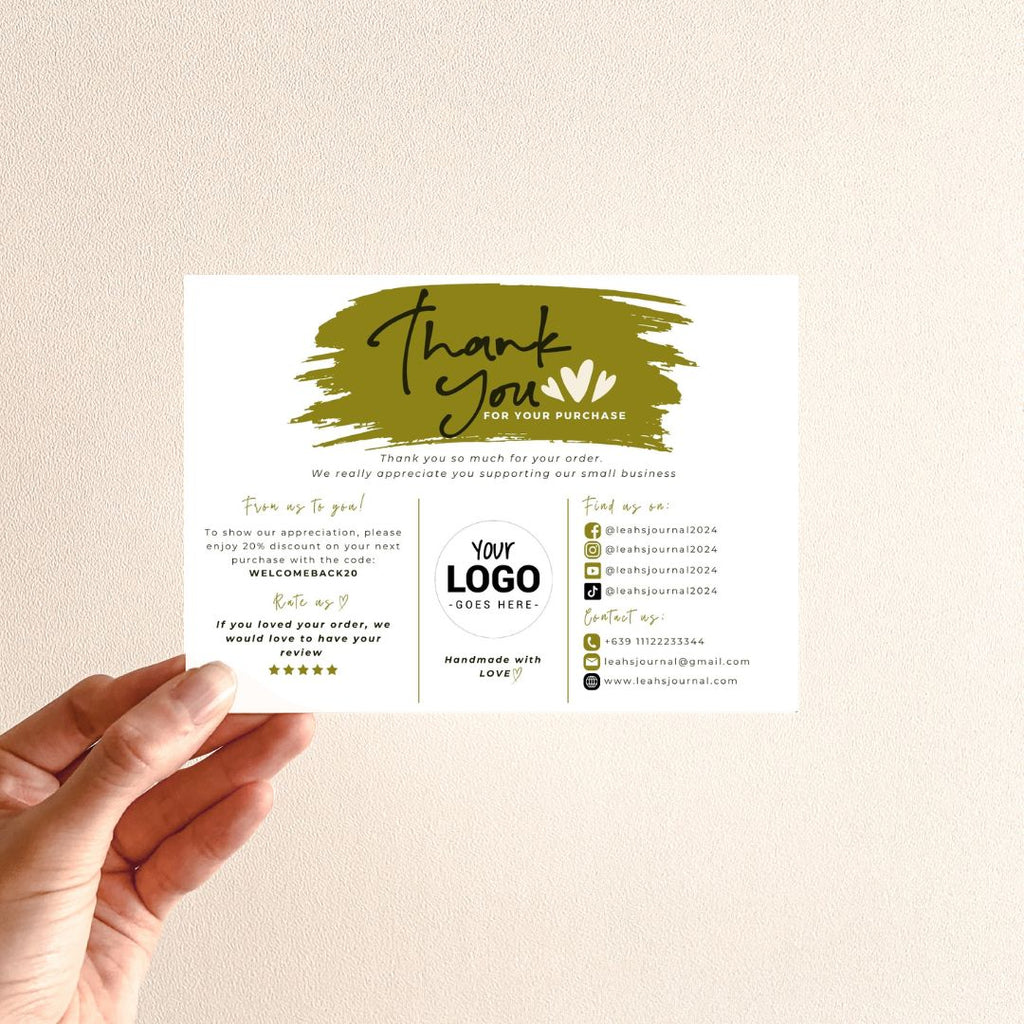 Dark olive business thank you card template