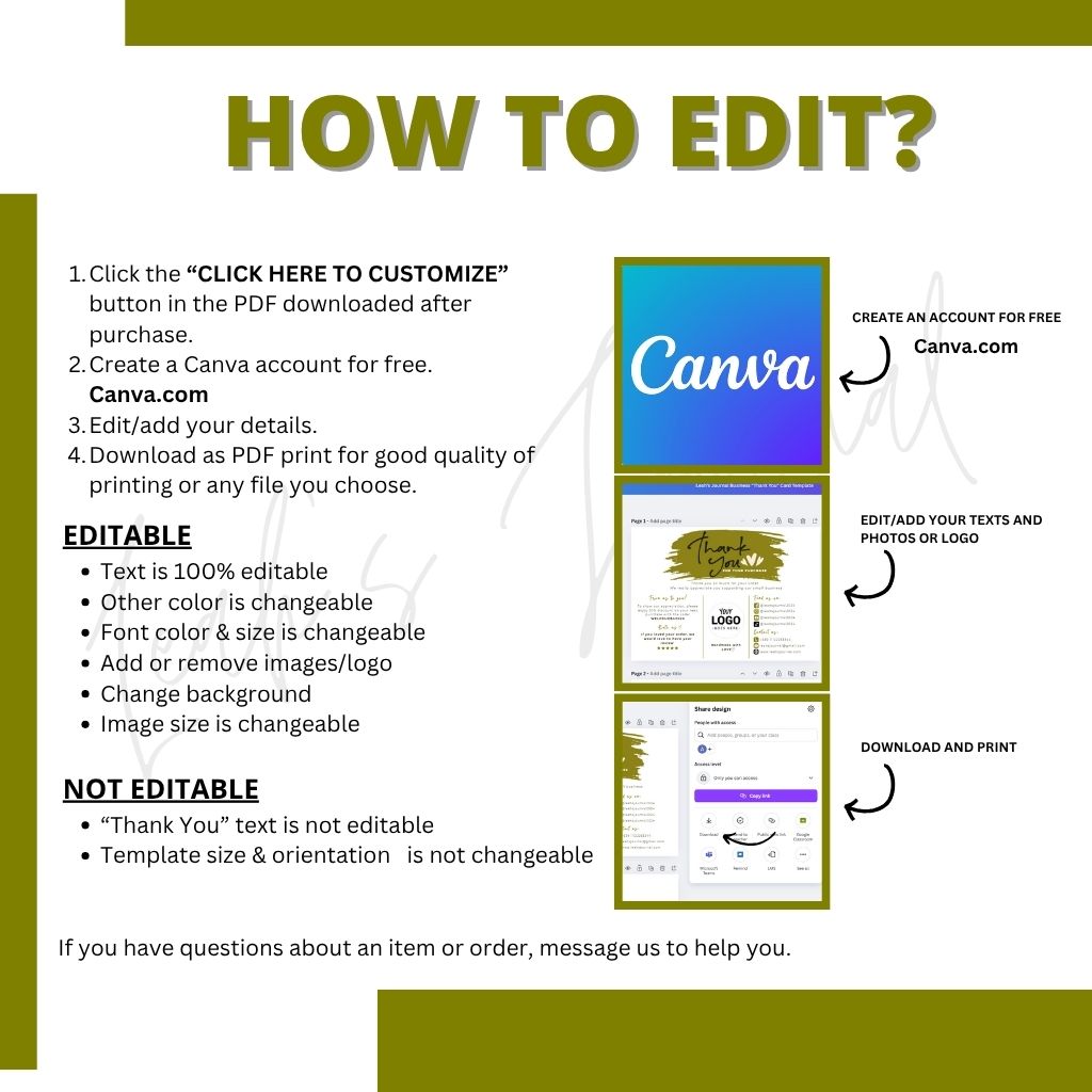 Dark olive business thank you card template