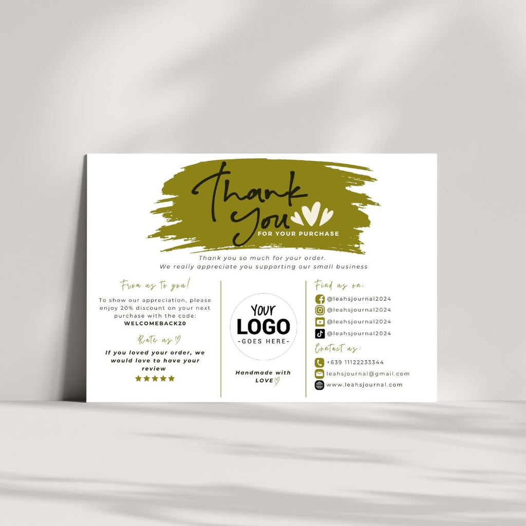 Dark olive business thank you card template