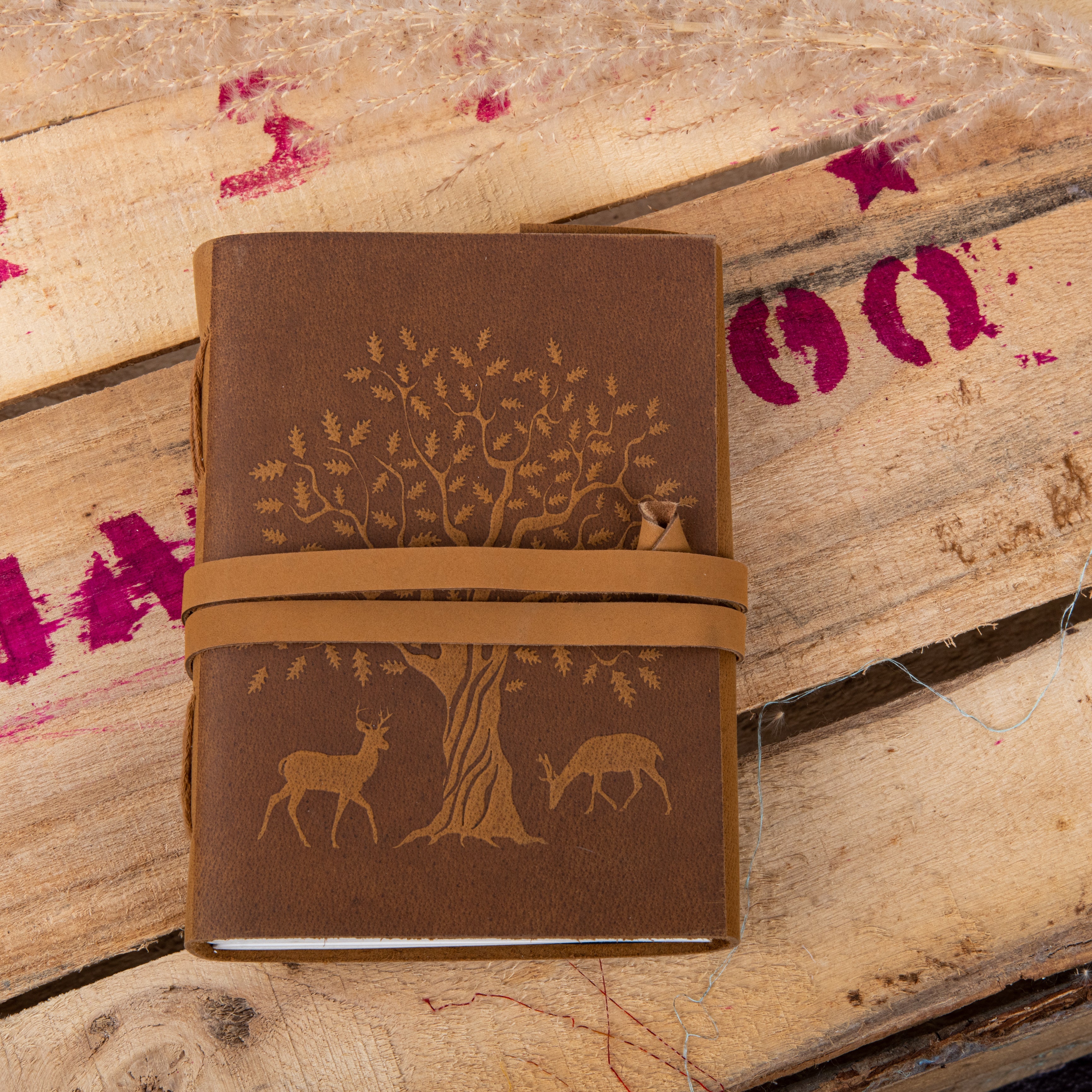 Embossed Leather Journal With Tree with Deer