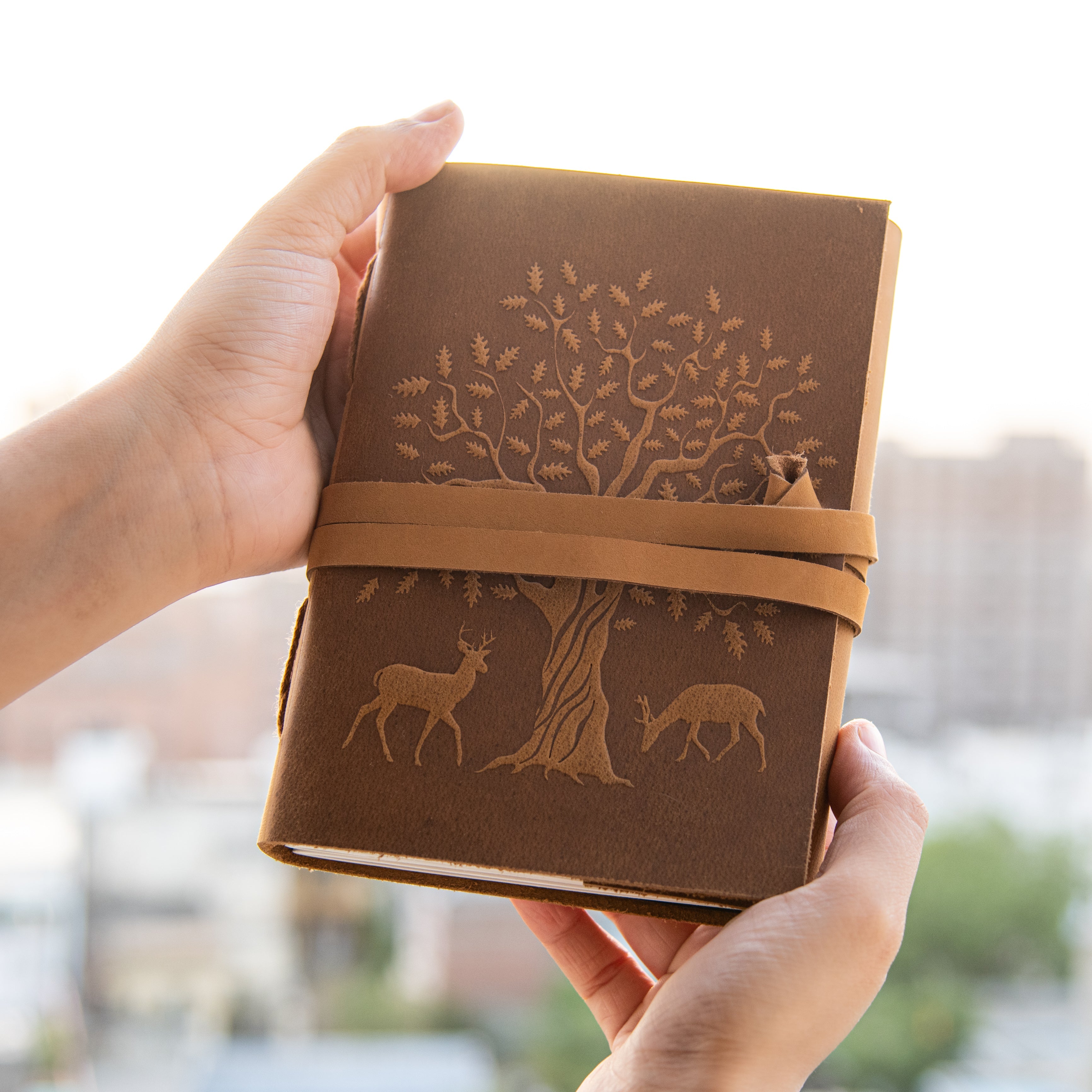 Embossed Leather Journal With Tree with Deer