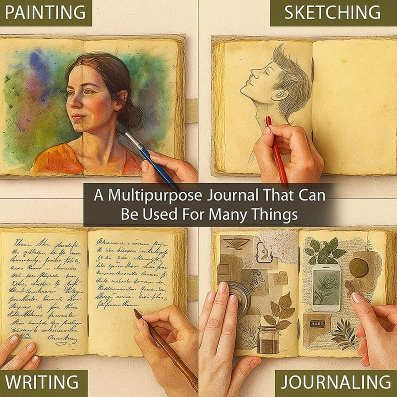 Vintage Leather Bound Grimoire Journal with Key 6*8 Size